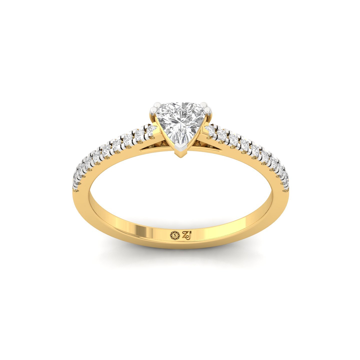 Trillion Cut Diamond Solitaire Engagement Ring with Pave Band | Lab Grown CVD Diamond Ring of Love & Strength | 925 Silver | 10K | 14K | 18K - Gold Main View