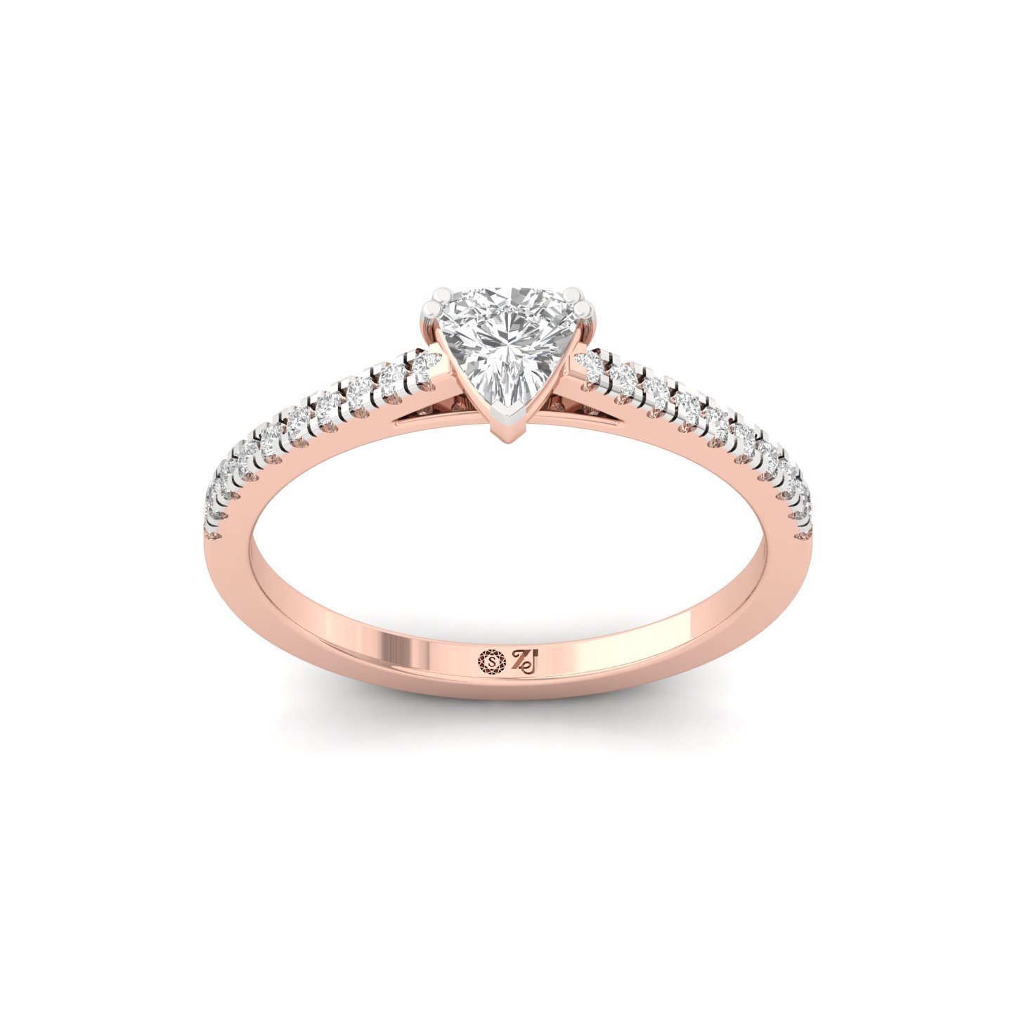 Trillion Cut Diamond Solitaire Engagement Ring with Pave Band | Lab Grown CVD Diamond Ring of Love & Strength | 925 Silver | 10K | 14K | 18K - Rose Gold Main View