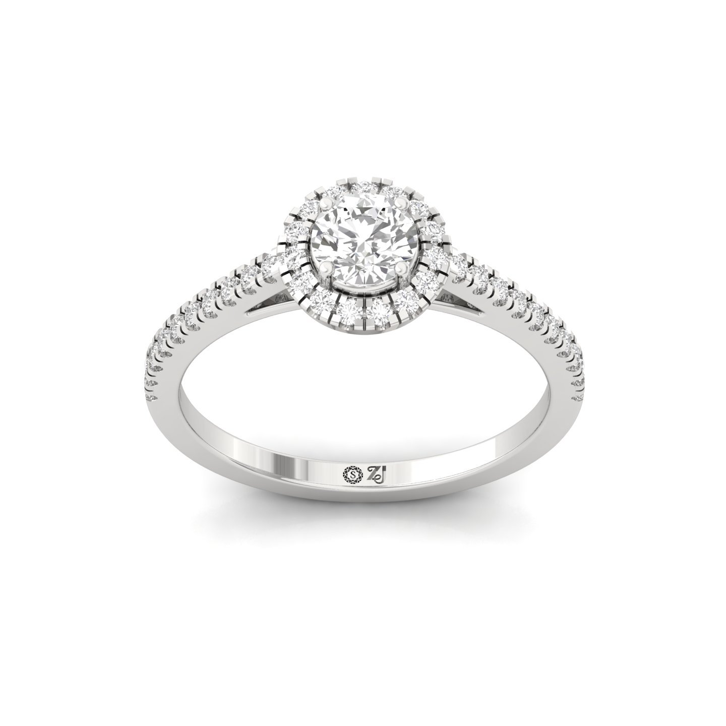Round Cut Halo Diamond Engagement Ring with Pave Band | Lab Grown CVD Diamond Ring of Love & Devotion | 925 Silver | 10K | 14K | 18K - Main View