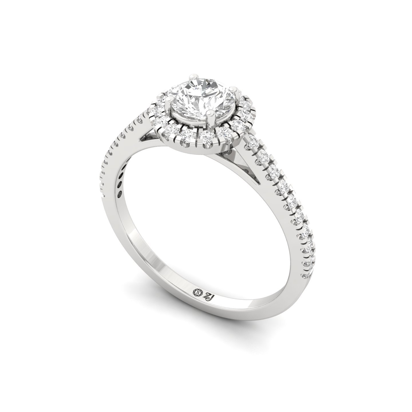 Round Cut Halo Diamond Engagement Ring with Pave Band | Lab Grown CVD Diamond Ring of Love & Devotion | 925 Silver | 10K | 14K | 18K - View 2