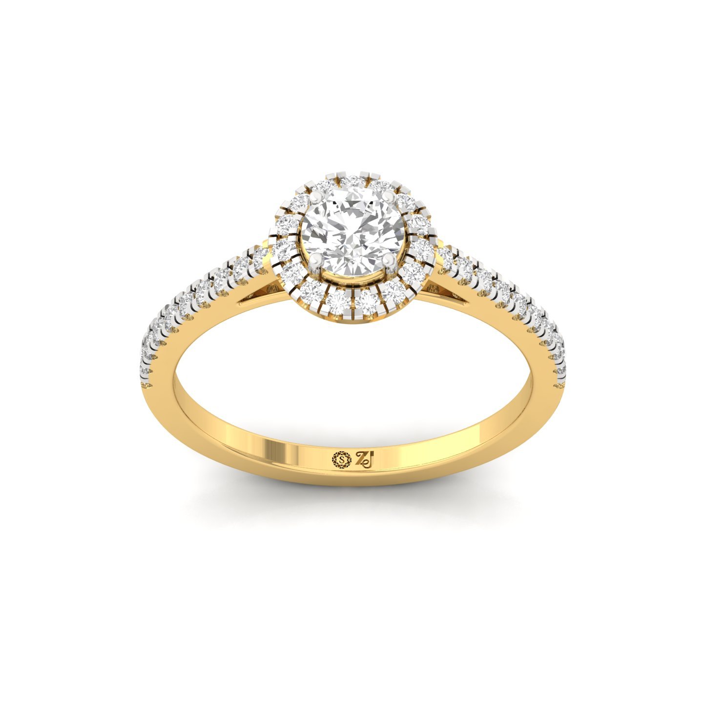 Round Cut Halo Diamond Engagement Ring with Pave Band | Lab Grown CVD Diamond Ring of Love & Devotion | 925 Silver | 10K | 14K | 18K - Gold Main View