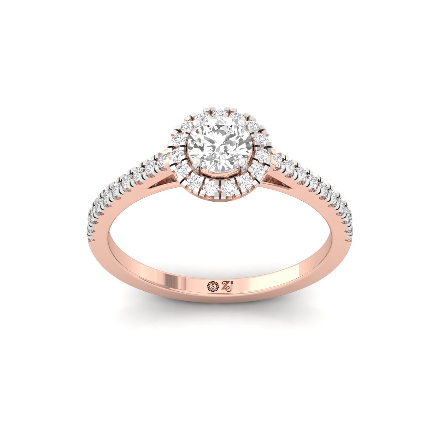 Round Cut Halo Diamond Engagement Ring with Pave Band | Lab Grown CVD Diamond Ring of Love & Devotion | 925 Silver | 10K | 14K | 18K - Rose Gold Main View