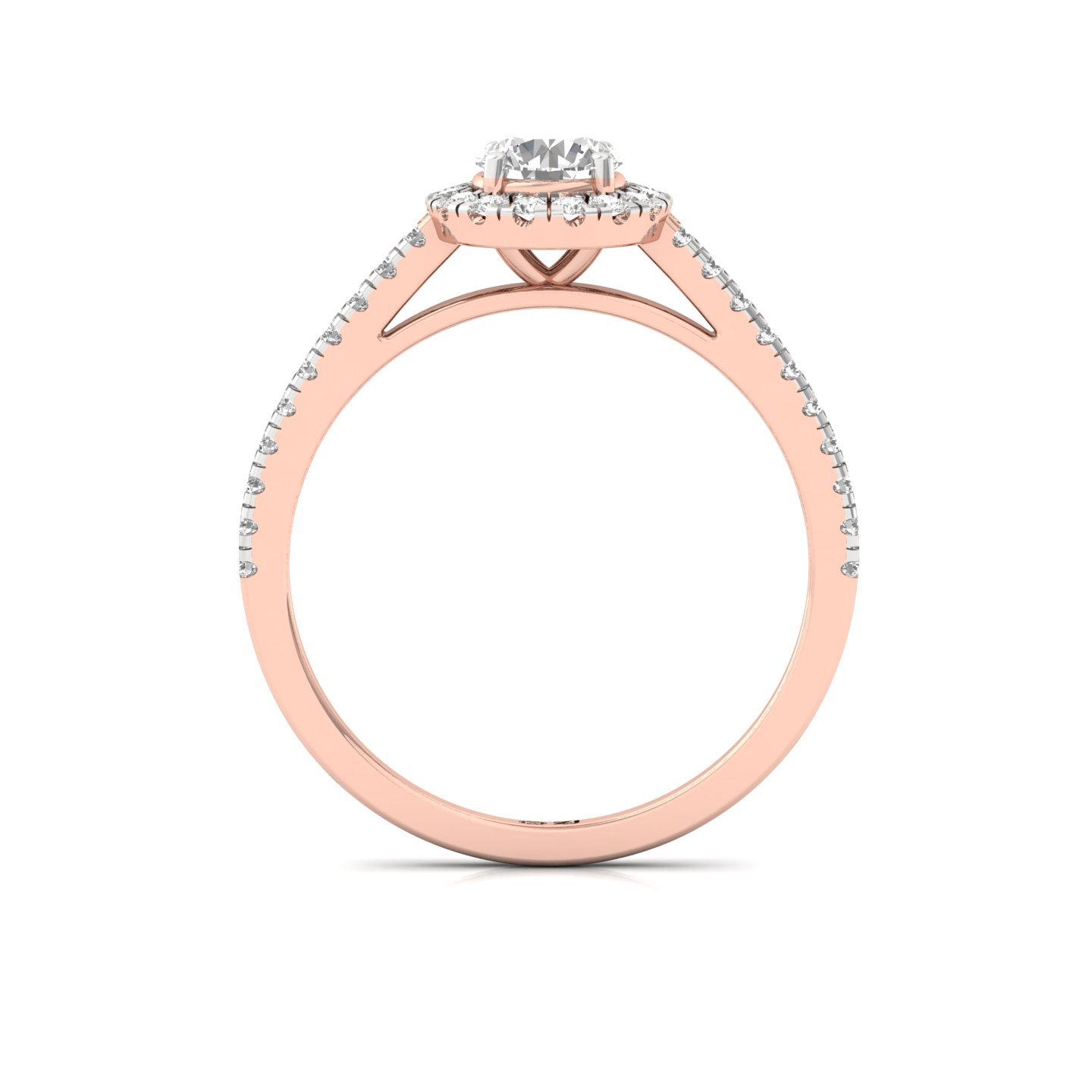 Round Cut Halo Diamond Engagement Ring with Pave Band | Lab Grown CVD Diamond Ring of Love & Devotion | 925 Silver | 10K | 14K | 18K - View 3