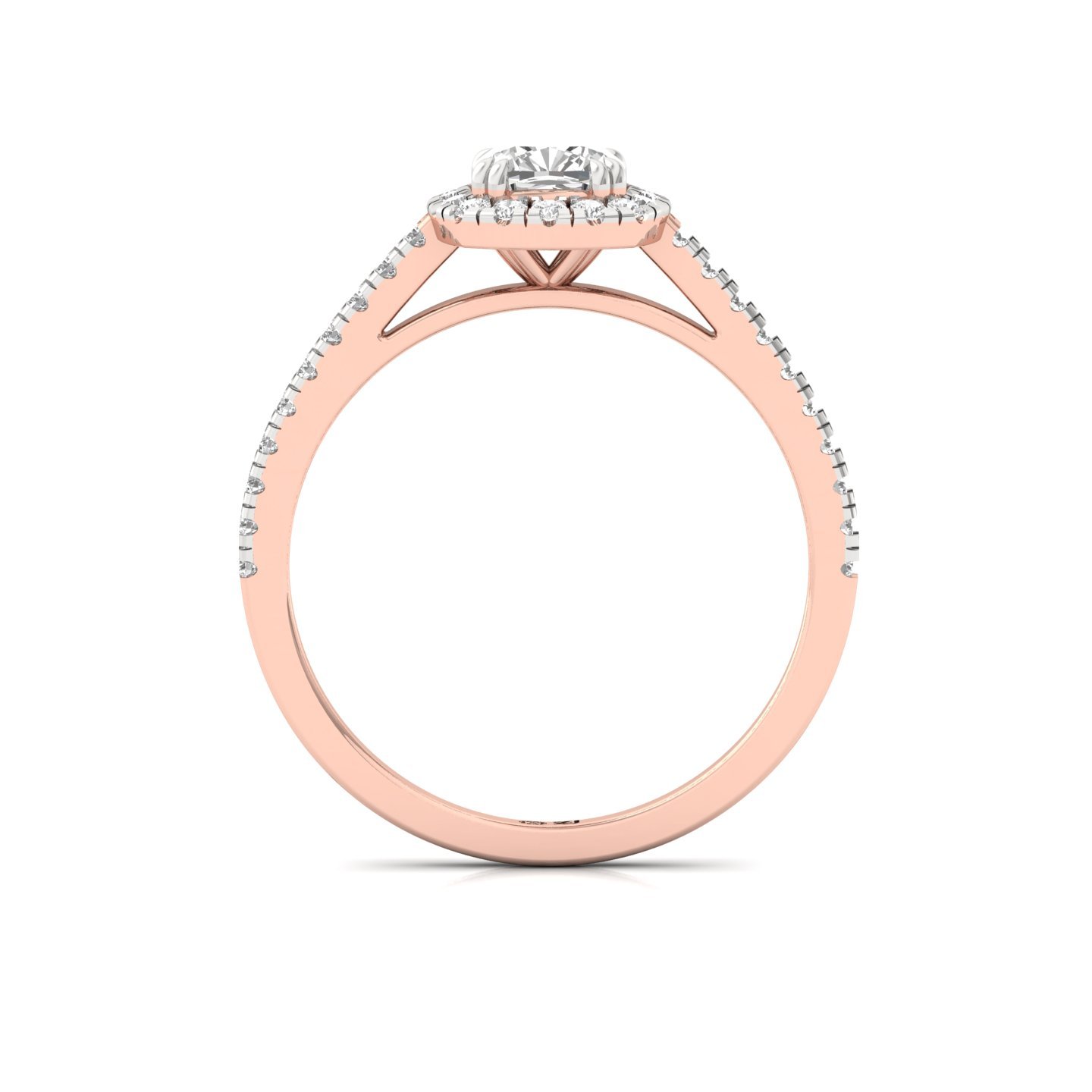 Cushion Cut Halo Diamond Engagement Ring with Pave Band | Lab Grown CVD Diamond Ring of Love & Commitment | 925 Silver | 10K | 14K | 18K - View 3