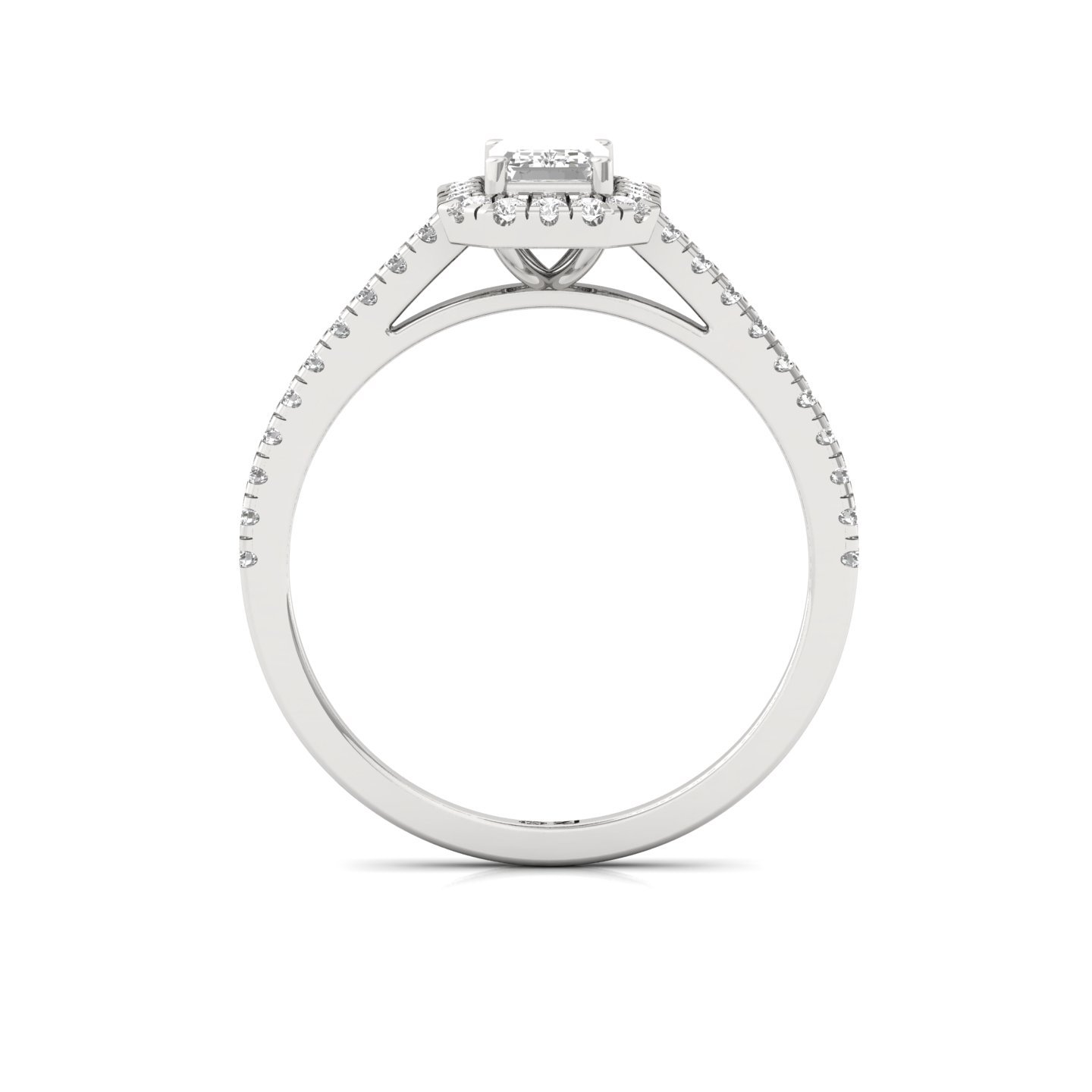 Emerald Cut Halo Diamond Engagement Ring with Pave Band | Lab Grown CVD Diamond Ring of Love & Devotion | 925 Silver | 10K | 14K | 18K - View 3