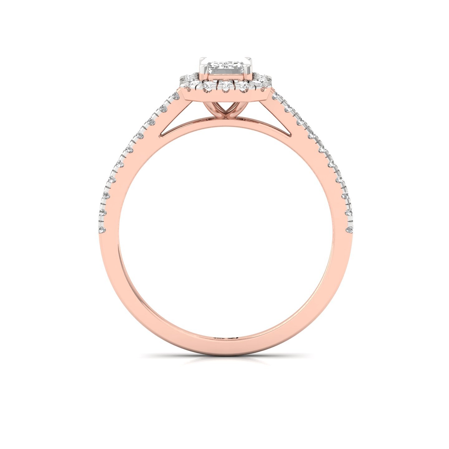 Emerald Cut Halo Diamond Engagement Ring with Pave Band | Lab Grown CVD Diamond Ring of Love & Devotion | 925 Silver | 10K | 14K | 18K - View 3