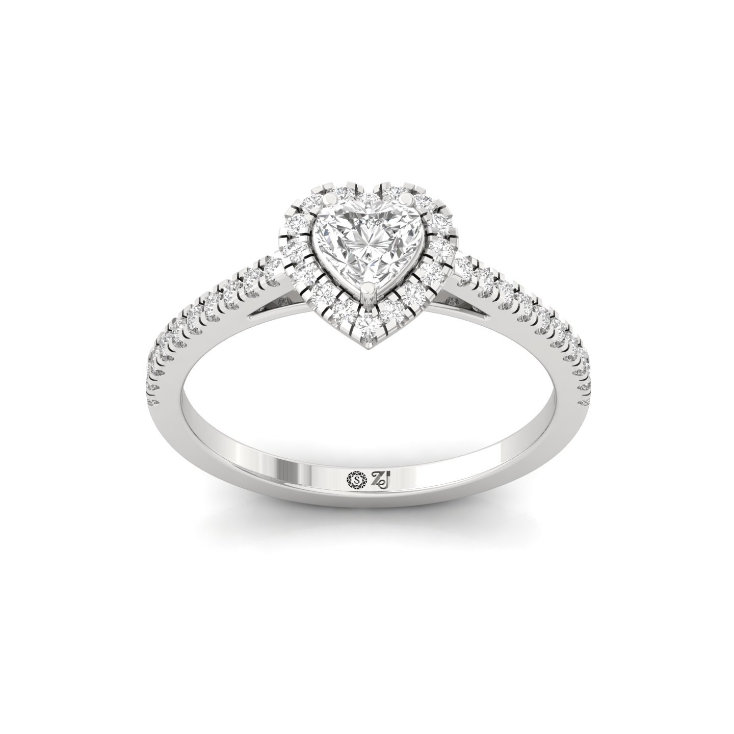 Heart Shape Halo Diamond Engagement Ring with Pave Band | Lab Grown CVD Diamond Ring of Eternal Love | 925 Silver | 10K | 14K | 18K - Main View