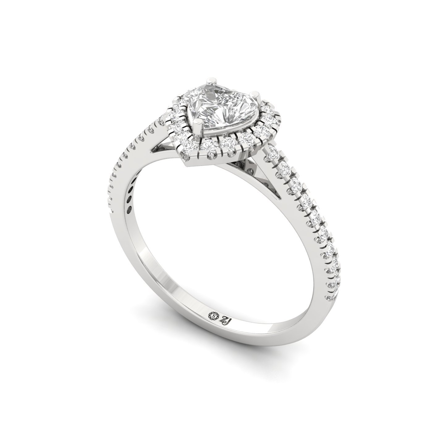 Heart Shape Halo Diamond Engagement Ring with Pave Band | Lab Grown CVD Diamond Ring of Eternal Love | 925 Silver | 10K | 14K | 18K - View 2