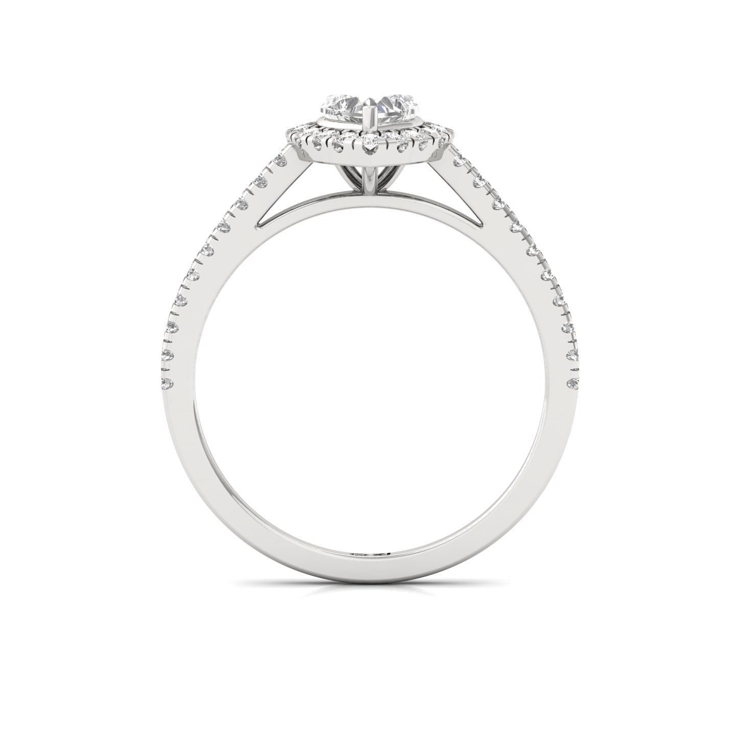 Heart Shape Halo Diamond Engagement Ring with Pave Band | Lab Grown CVD Diamond Ring of Eternal Love | 925 Silver | 10K | 14K | 18K - View 3