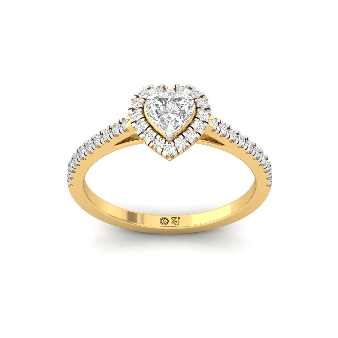 Heart Shape Halo Diamond Engagement Ring with Pave Band | Lab Grown CVD Diamond Ring of Eternal Love | 925 Silver | 10K | 14K | 18K - Gold Main View