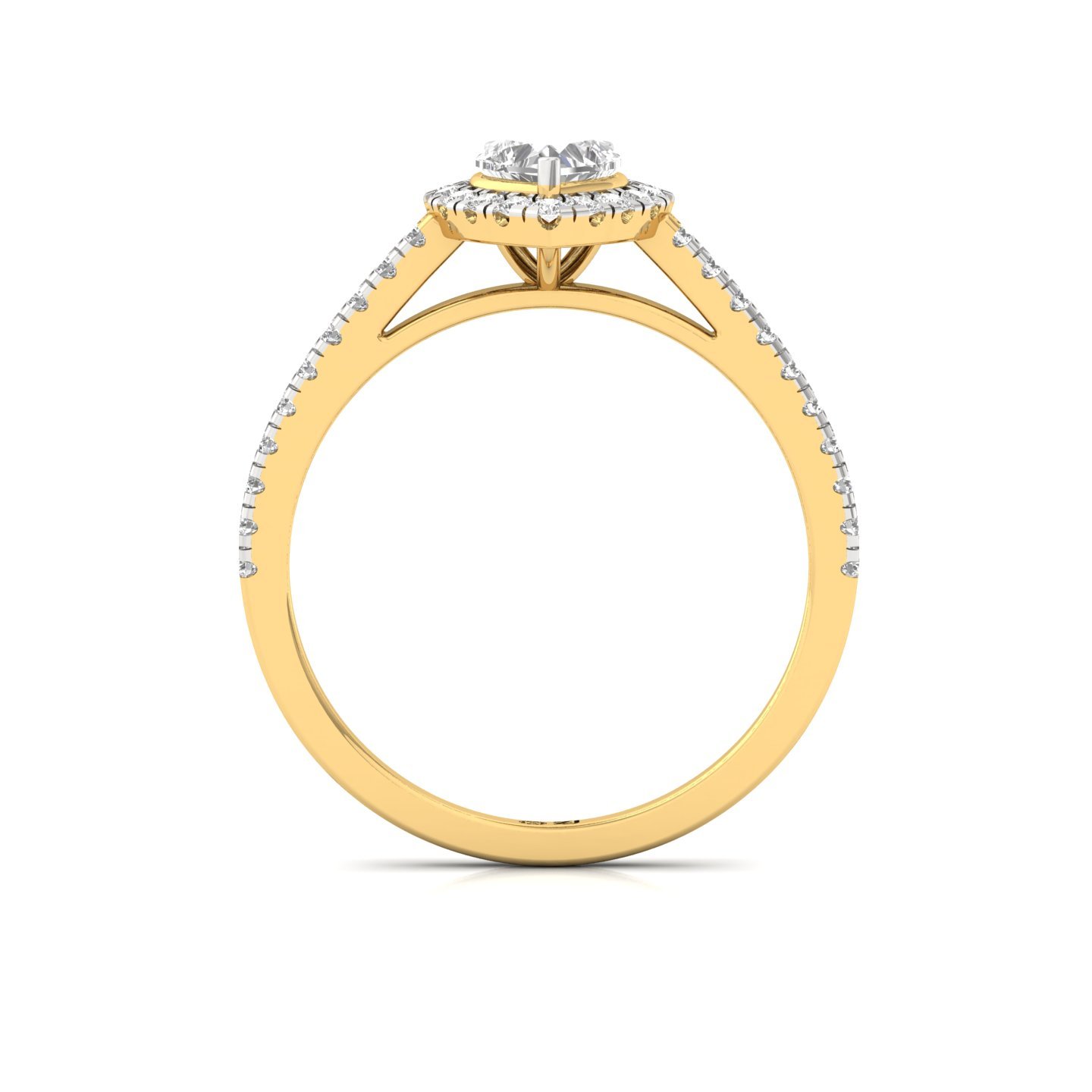 Heart Shape Halo Diamond Engagement Ring with Pave Band | Lab Grown CVD Diamond Ring of Eternal Love | 925 Silver | 10K | 14K | 18K - View 3