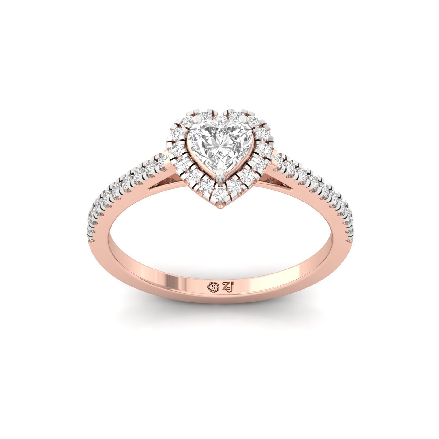 Heart Shape Halo Diamond Engagement Ring with Pave Band | Lab Grown CVD Diamond Ring of Eternal Love | 925 Silver | 10K | 14K | 18K - Rose Gold Main View