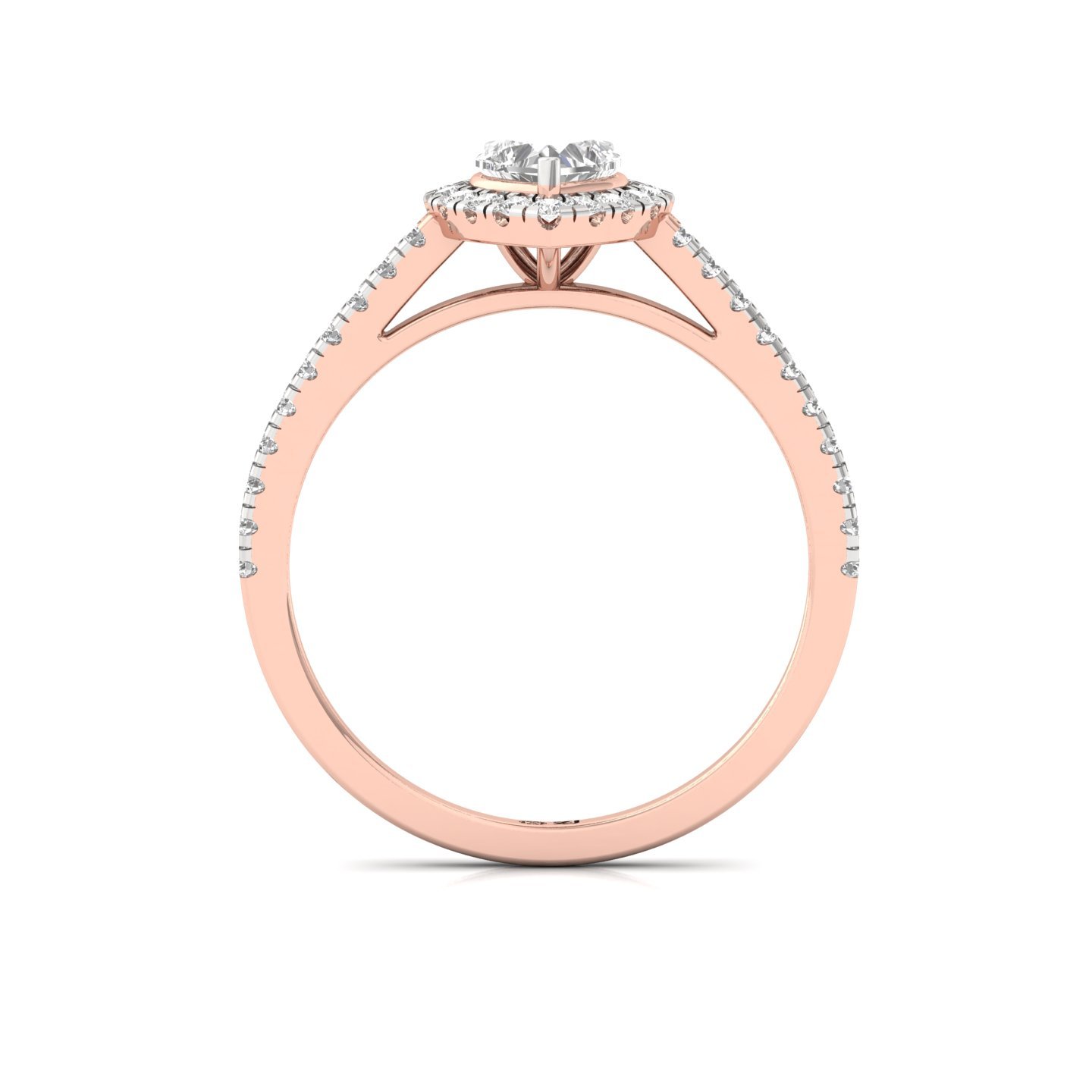 Heart Shape Halo Diamond Engagement Ring with Pave Band | Lab Grown CVD Diamond Ring of Eternal Love | 925 Silver | 10K | 14K | 18K - View 3