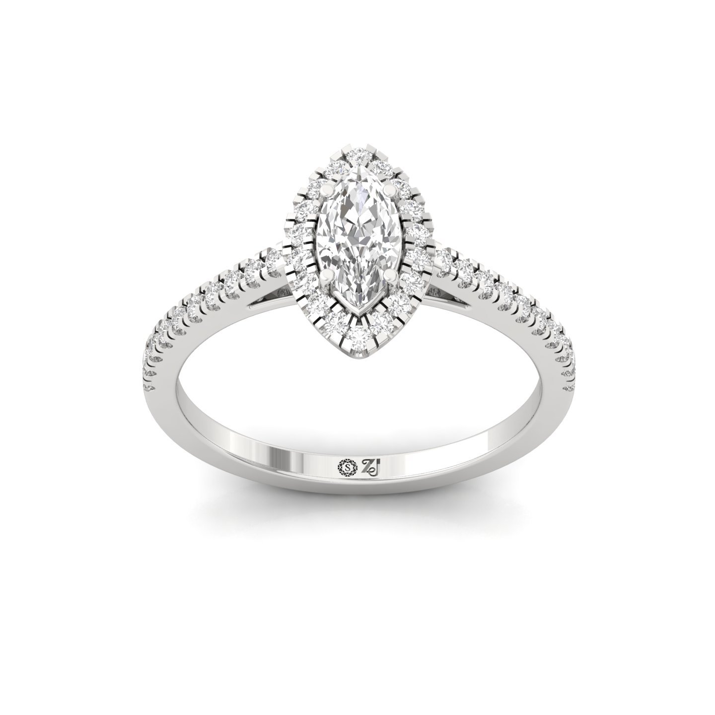 Marquise Halo Diamond Engagement Ring with Pave Band | Lab Grown CVD Diamond Ring | 925 Silver | 10K | 14K | 18K - Main View