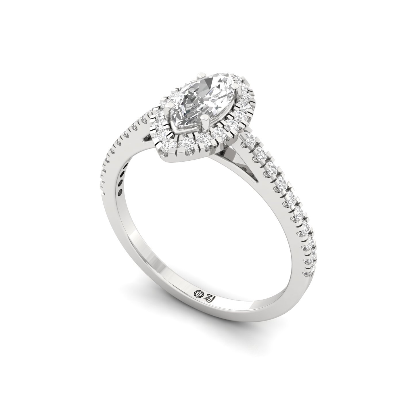 Marquise Halo Diamond Engagement Ring with Pave Band | Lab Grown CVD Diamond Ring | 925 Silver | 10K | 14K | 18K - View 2