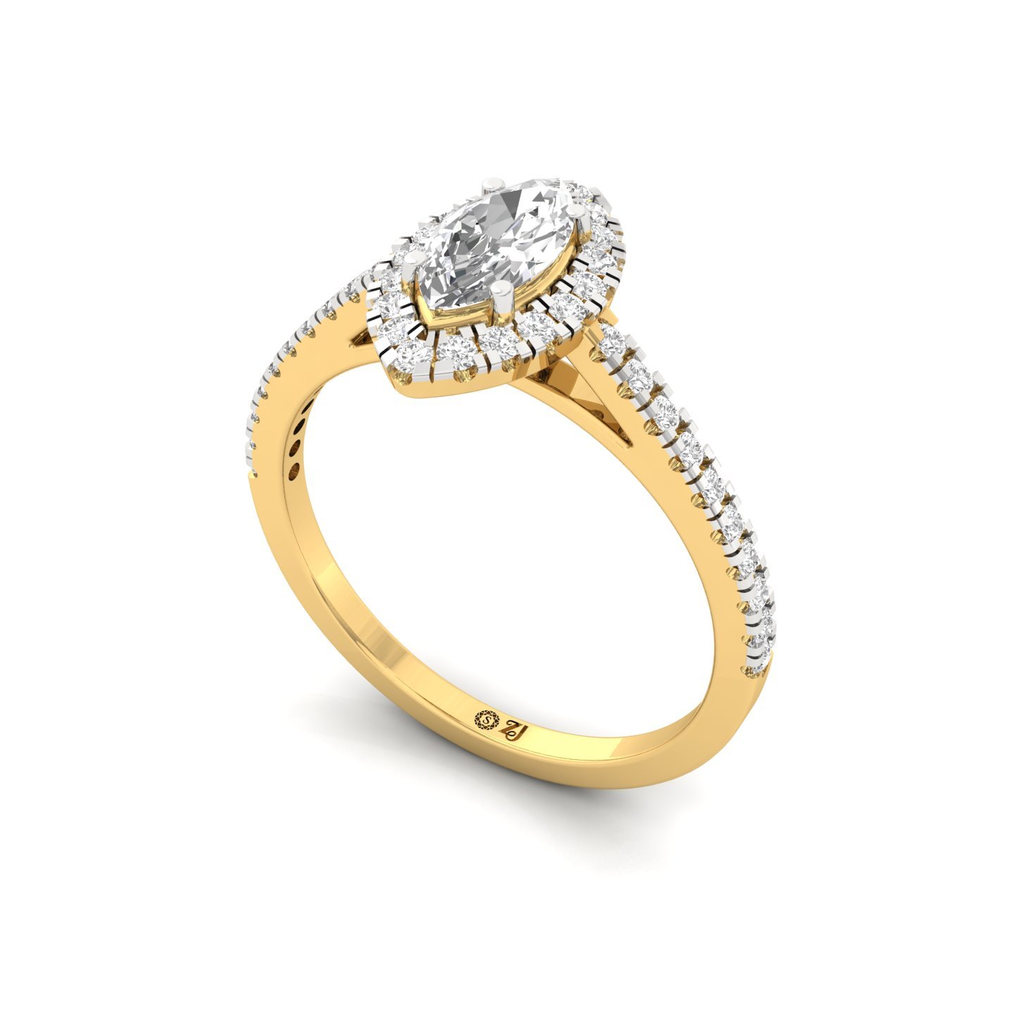 Marquise Halo Diamond Engagement Ring with Pave Band | Lab Grown CVD Diamond Ring | 925 Silver | 10K | 14K | 18K - View 2