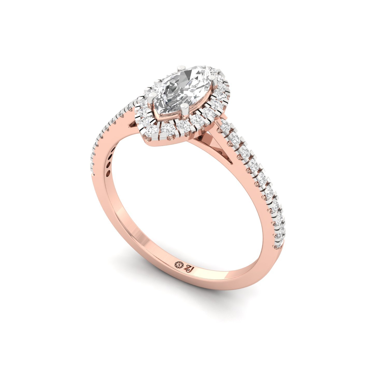 Marquise Halo Diamond Engagement Ring with Pave Band | Lab Grown CVD Diamond Ring | 925 Silver | 10K | 14K | 18K - View 2
