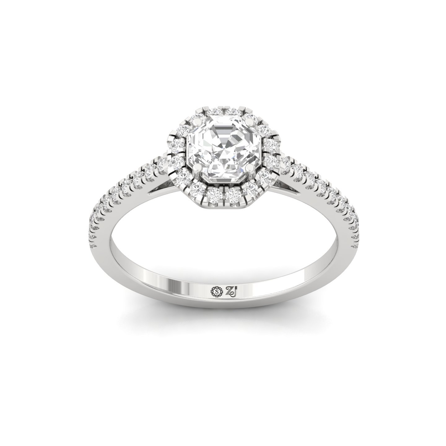 Octagon Halo Diamond Engagement Ring with Pave Band | Lab Grown CVD Diamond | 925 Silver | 10K | 14K | 18K - Main View