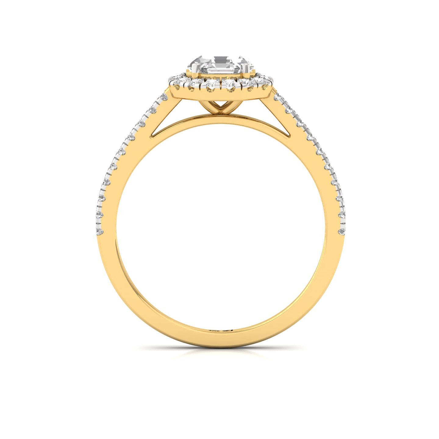 Octagon Halo Diamond Engagement Ring with Pave Band | Lab Grown CVD Diamond | 925 Silver | 10K | 14K | 18K - View 3