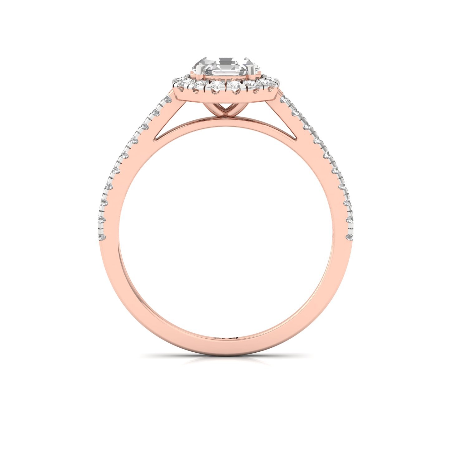 Octagon Halo Diamond Engagement Ring with Pave Band | Lab Grown CVD Diamond | 925 Silver | 10K | 14K | 18K - View 3