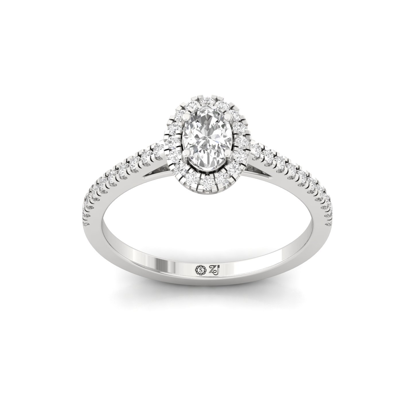 Oval Halo Diamond Engagement Ring with Pave Band | Lab Grown CVD Diamond | 925 Silver | 10K | 14K | 18K - Main View