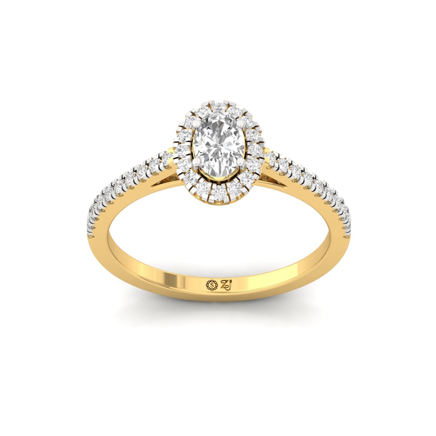 Oval Halo Diamond Engagement Ring with Pave Band | Lab Grown CVD Diamond | 925 Silver | 10K | 14K | 18K - Gold Main View
