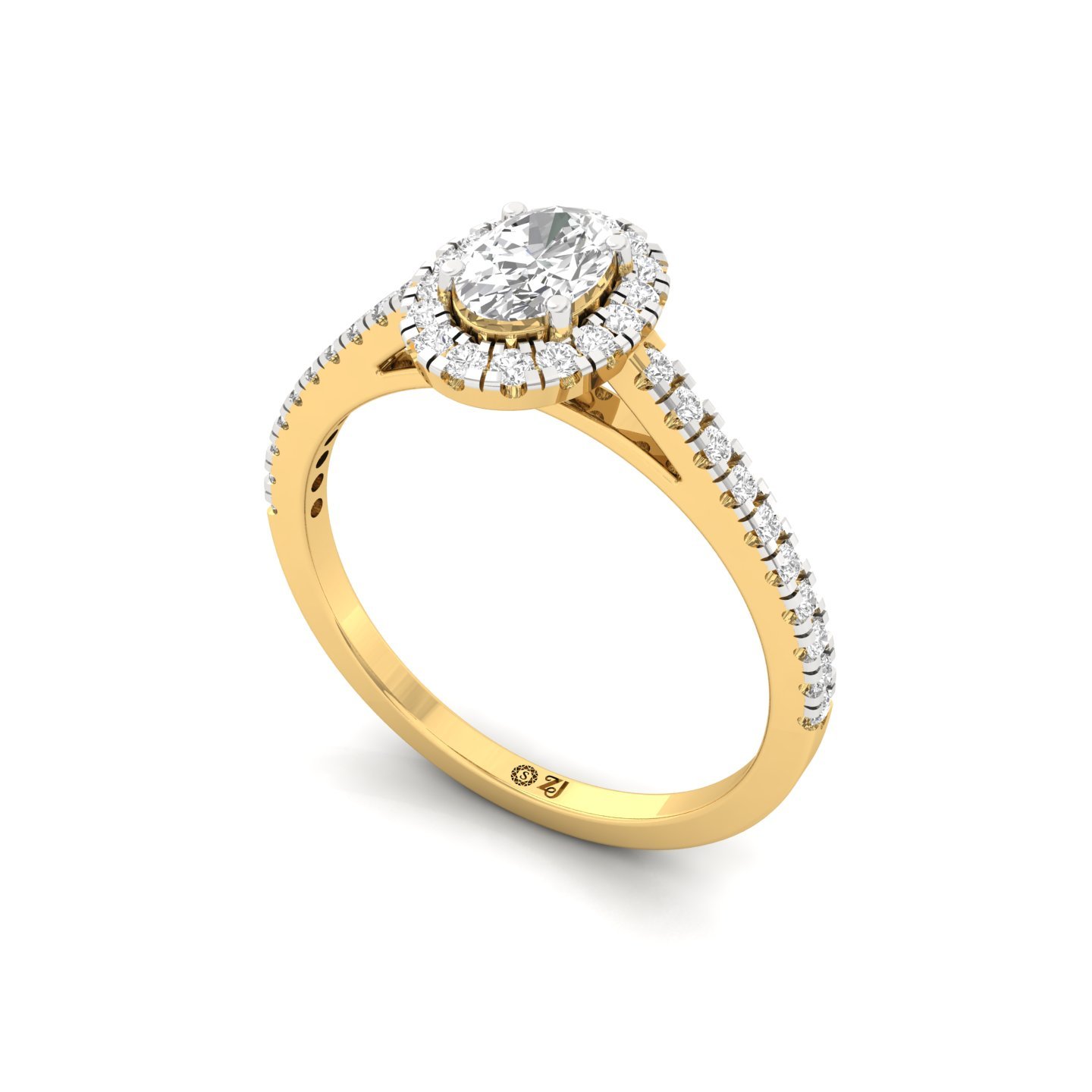 Oval Halo Diamond Engagement Ring with Pave Band | Lab Grown CVD Diamond | 925 Silver | 10K | 14K | 18K - View 2