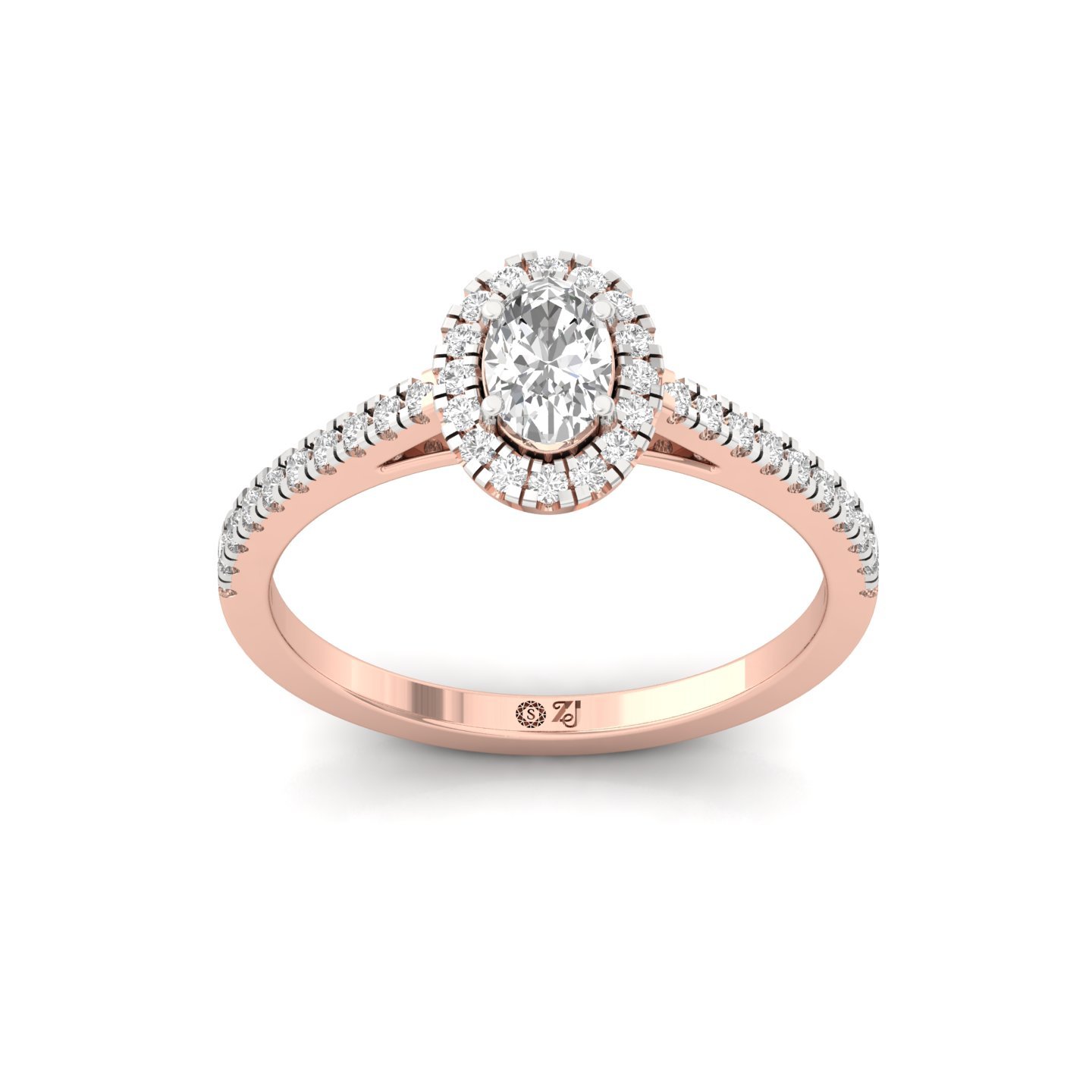 Oval Halo Diamond Engagement Ring with Pave Band | Lab Grown CVD Diamond | 925 Silver | 10K | 14K | 18K - Rose Gold Main View