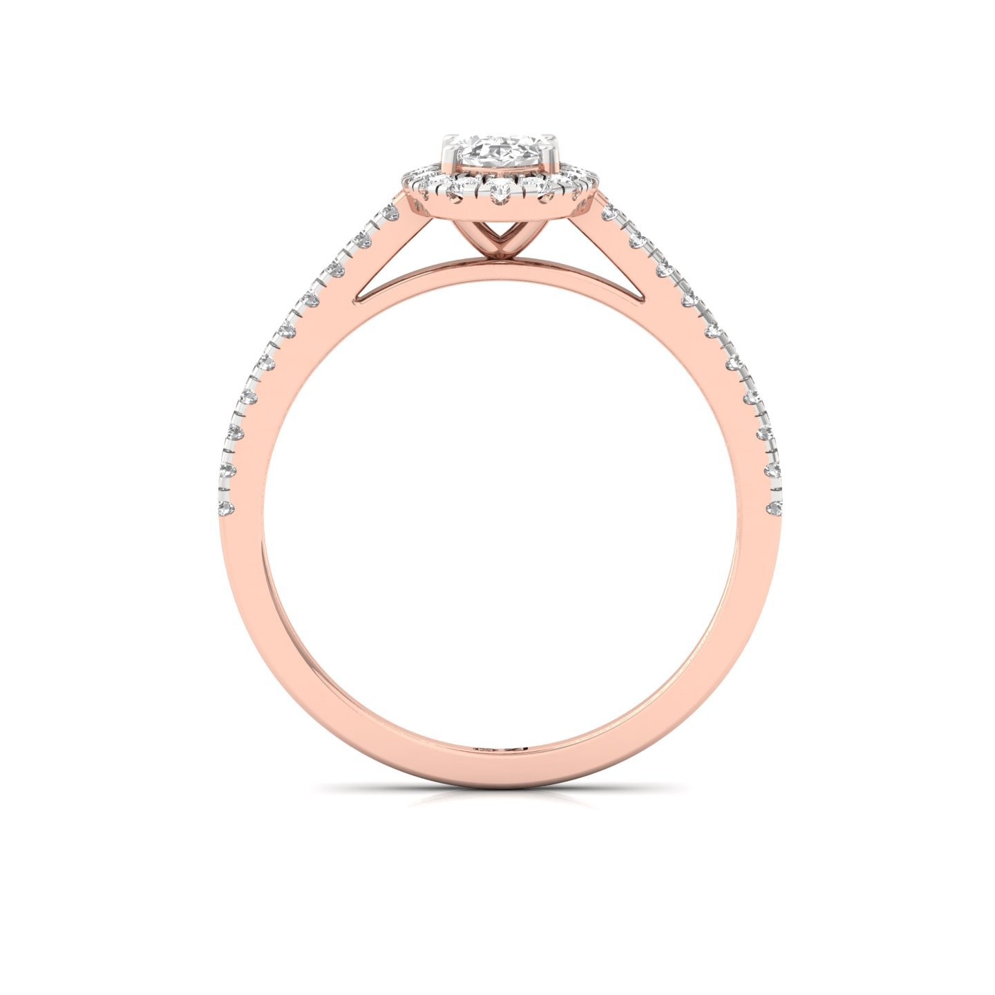 Oval Halo Diamond Engagement Ring with Pave Band | Lab Grown CVD Diamond | 925 Silver | 10K | 14K | 18K - View 3