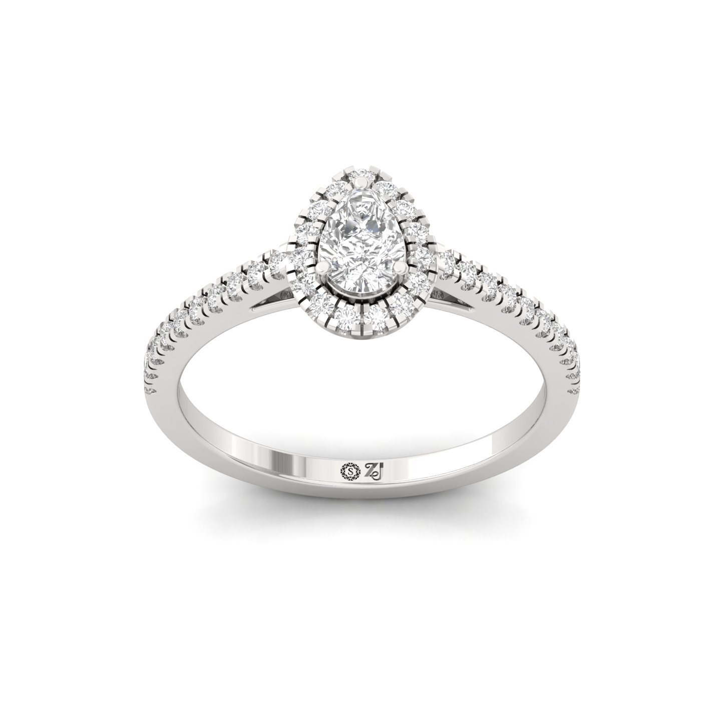 Pear Halo Diamond Engagement Ring | Lab Grown CVD Diamond | Elegant Pave Band | 925 Silver | 10K | 14K | 18K - Main View