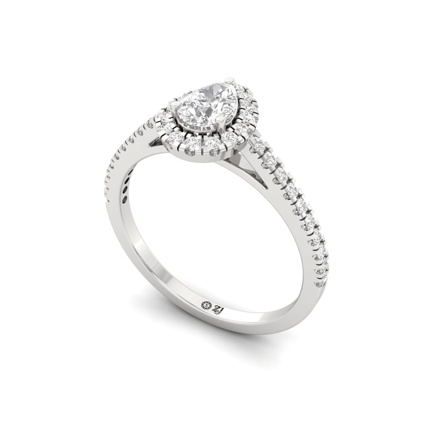 Pear Halo Diamond Engagement Ring | Lab Grown CVD Diamond | Elegant Pave Band | 925 Silver | 10K | 14K | 18K - View 2