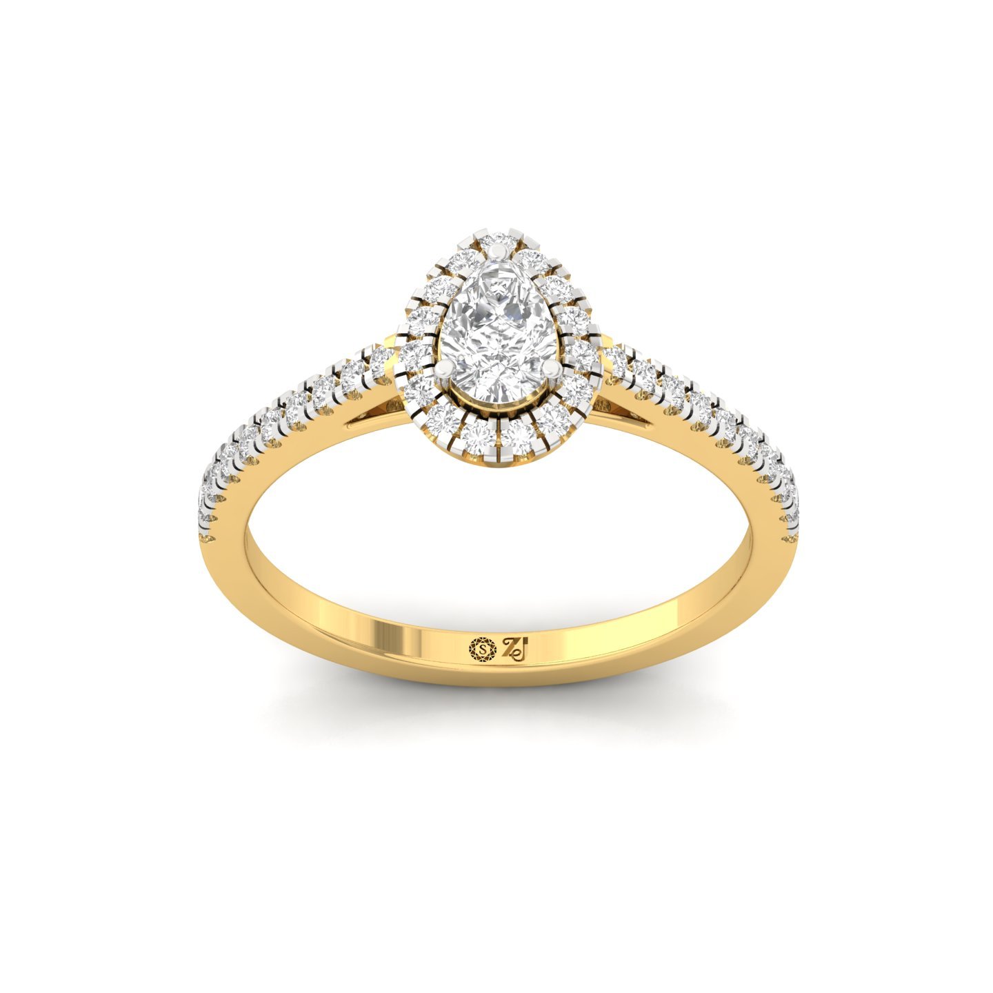 Pear Halo Diamond Engagement Ring | Lab Grown CVD Diamond | Elegant Pave Band | 925 Silver | 10K | 14K | 18K - Gold Main View