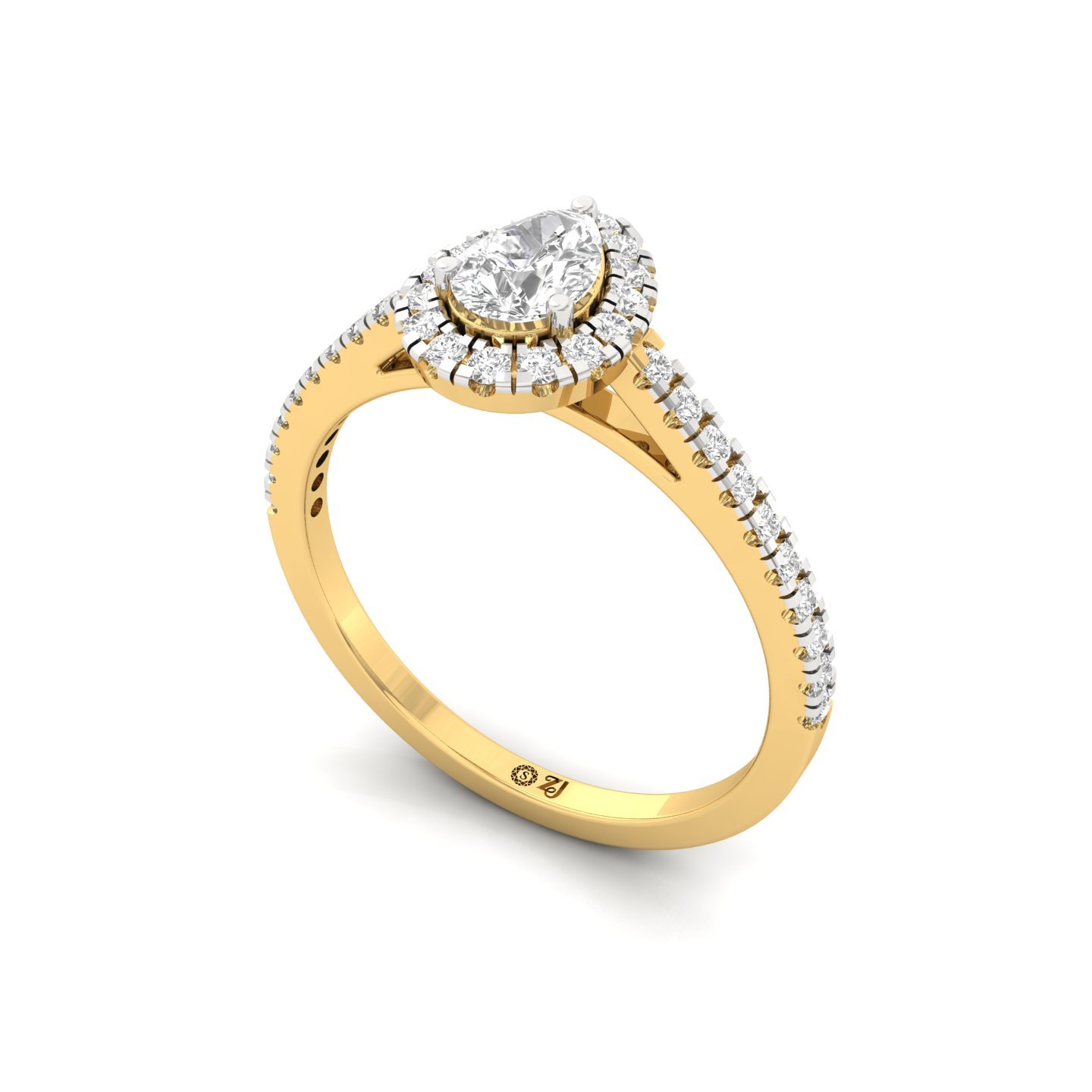 Pear Halo Diamond Engagement Ring | Lab Grown CVD Diamond | Elegant Pave Band | 925 Silver | 10K | 14K | 18K - View 2
