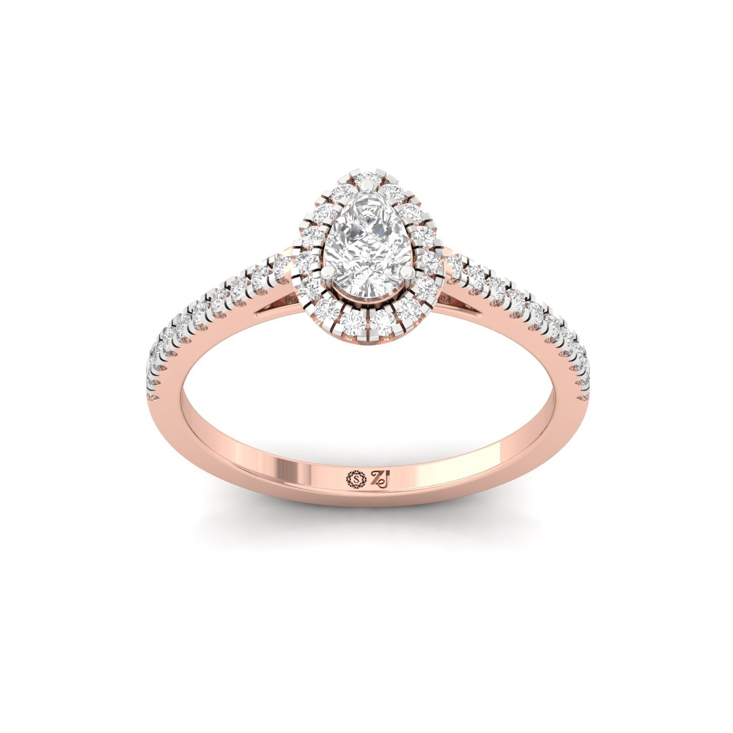Pear Halo Diamond Engagement Ring | Lab Grown CVD Diamond | Elegant Pave Band | 925 Silver | 10K | 14K | 18K - Rose Gold Main View