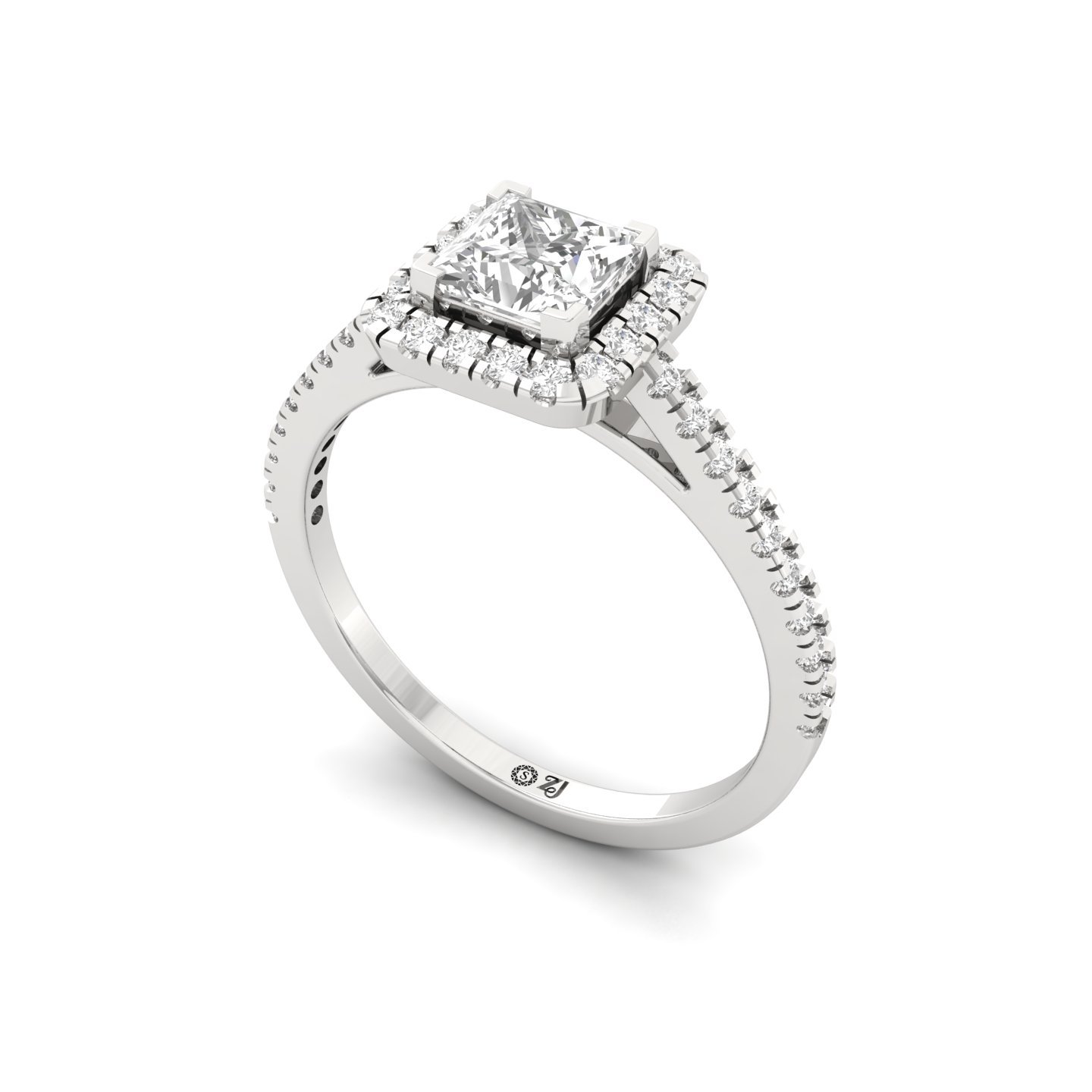 Princess Halo Diamond Engagement Ring | Lab Grown CVD Diamond | Elegant Pave Band | 925 Silver | 10K | 14K | 18K - View 2