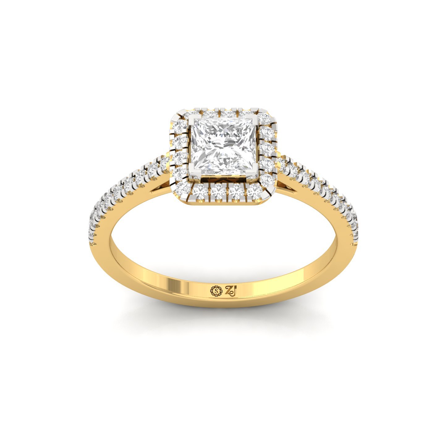 Princess Halo Diamond Engagement Ring | Lab Grown CVD Diamond | Elegant Pave Band | 925 Silver | 10K | 14K | 18K - Gold Main View