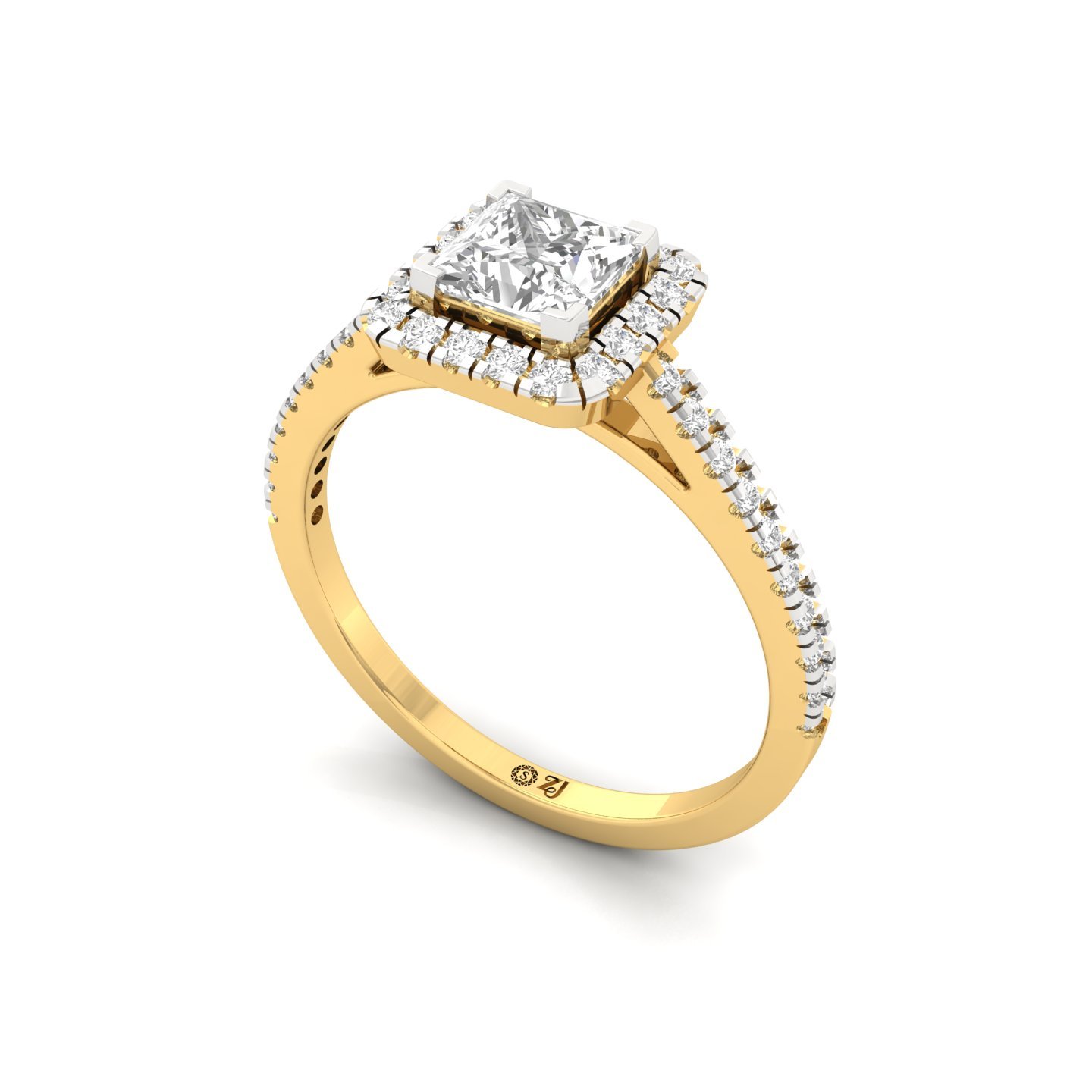 Princess Halo Diamond Engagement Ring | Lab Grown CVD Diamond | Elegant Pave Band | 925 Silver | 10K | 14K | 18K - View 2