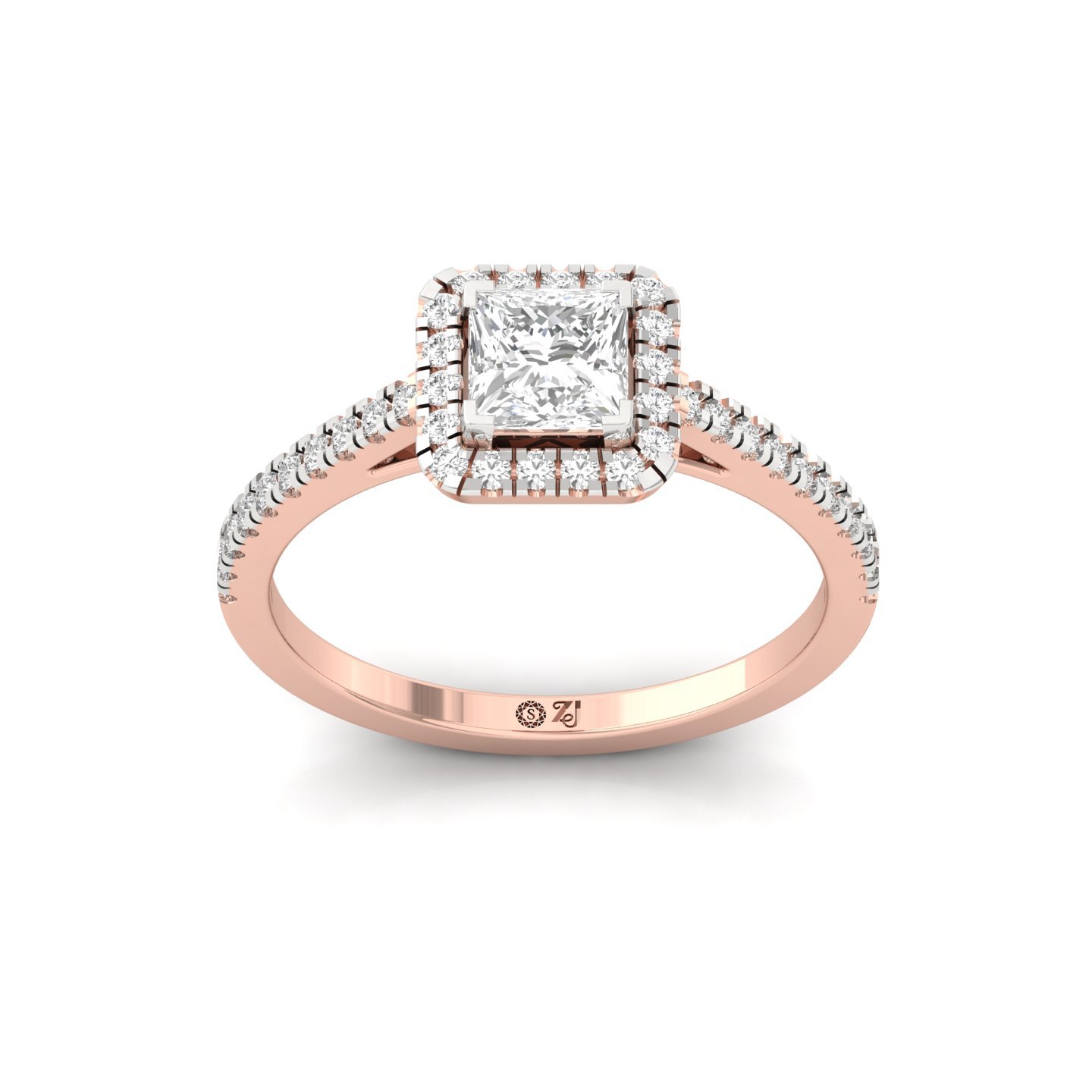 Princess Halo Diamond Engagement Ring | Lab Grown CVD Diamond | Elegant Pave Band | 925 Silver | 10K | 14K | 18K - Rose Gold Main View