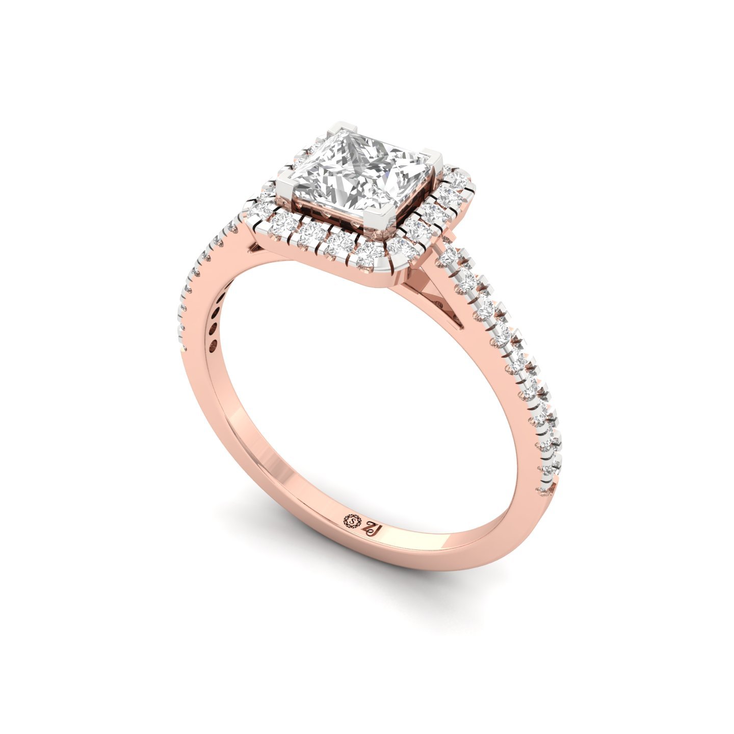 Princess Halo Diamond Engagement Ring | Lab Grown CVD Diamond | Elegant Pave Band | 925 Silver | 10K | 14K | 18K - View 2