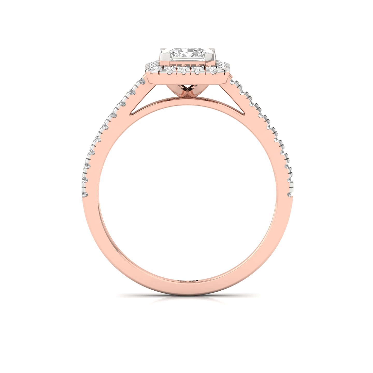 Princess Halo Diamond Engagement Ring | Lab Grown CVD Diamond | Elegant Pave Band | 925 Silver | 10K | 14K | 18K - View 3