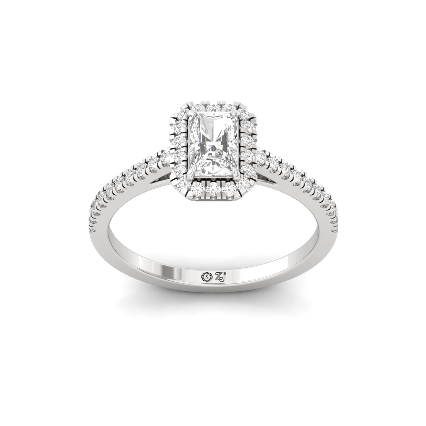 Radiant Halo Diamond Engagement Ring | Lab Grown CVD Diamond | Elegant Pave Band | 925 Silver | 10K | 14K | 18K - Main View