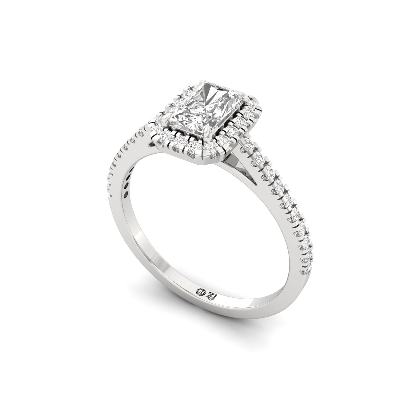 Radiant Halo Diamond Engagement Ring | Lab Grown CVD Diamond | Elegant Pave Band | 925 Silver | 10K | 14K | 18K - View 2