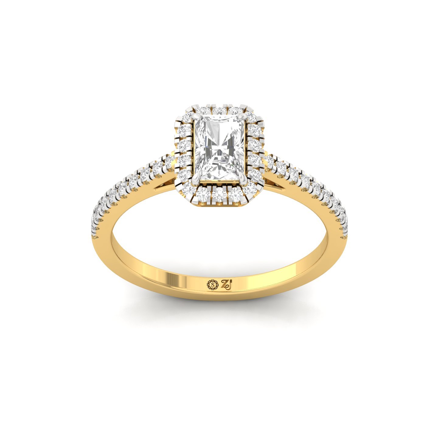 Radiant Halo Diamond Engagement Ring | Lab Grown CVD Diamond | Elegant Pave Band | 925 Silver | 10K | 14K | 18K - Gold Main View