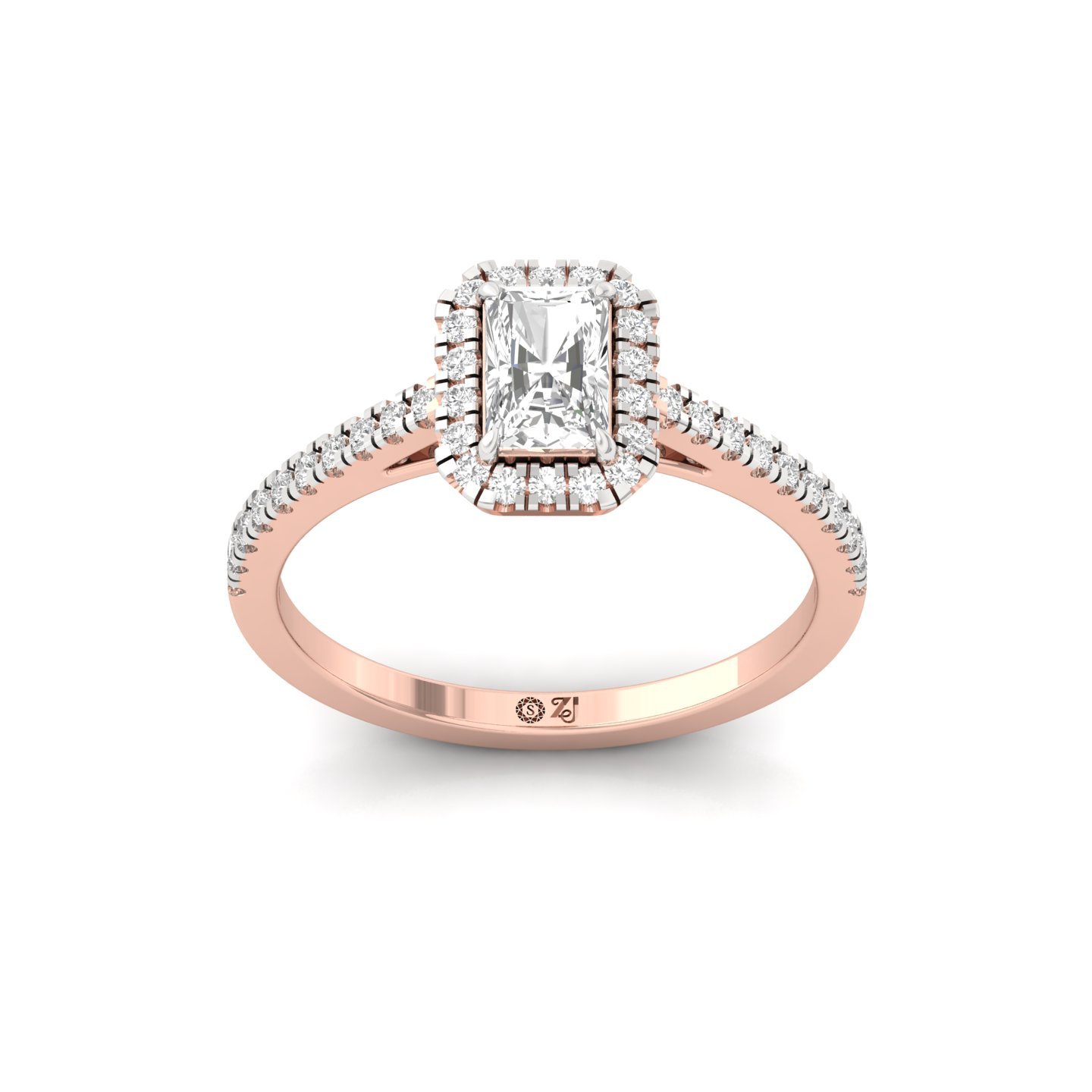 Radiant Halo Diamond Engagement Ring | Lab Grown CVD Diamond | Elegant Pave Band | 925 Silver | 10K | 14K | 18K - Rose Gold Main View