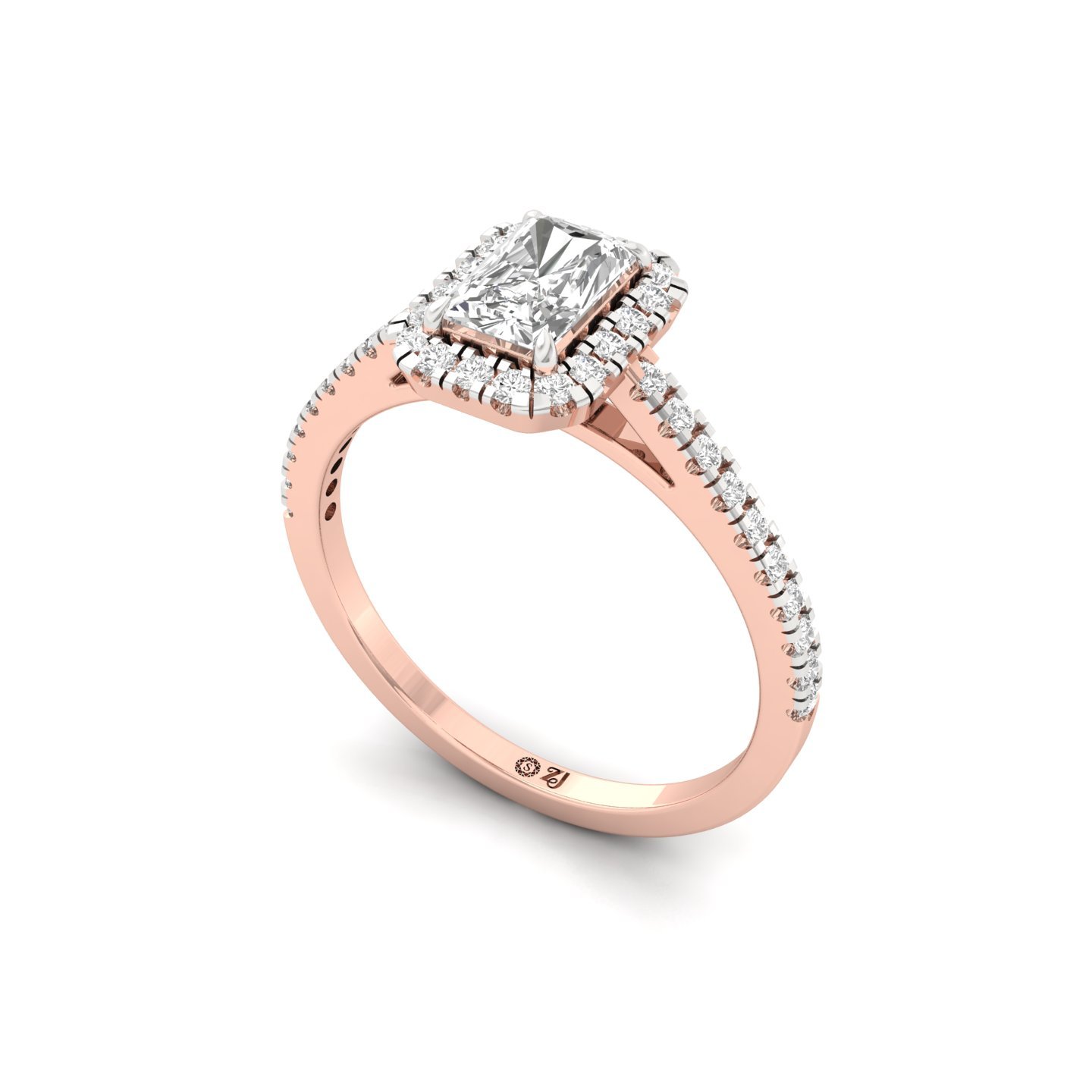 Radiant Halo Diamond Engagement Ring | Lab Grown CVD Diamond | Elegant Pave Band | 925 Silver | 10K | 14K | 18K - View 2