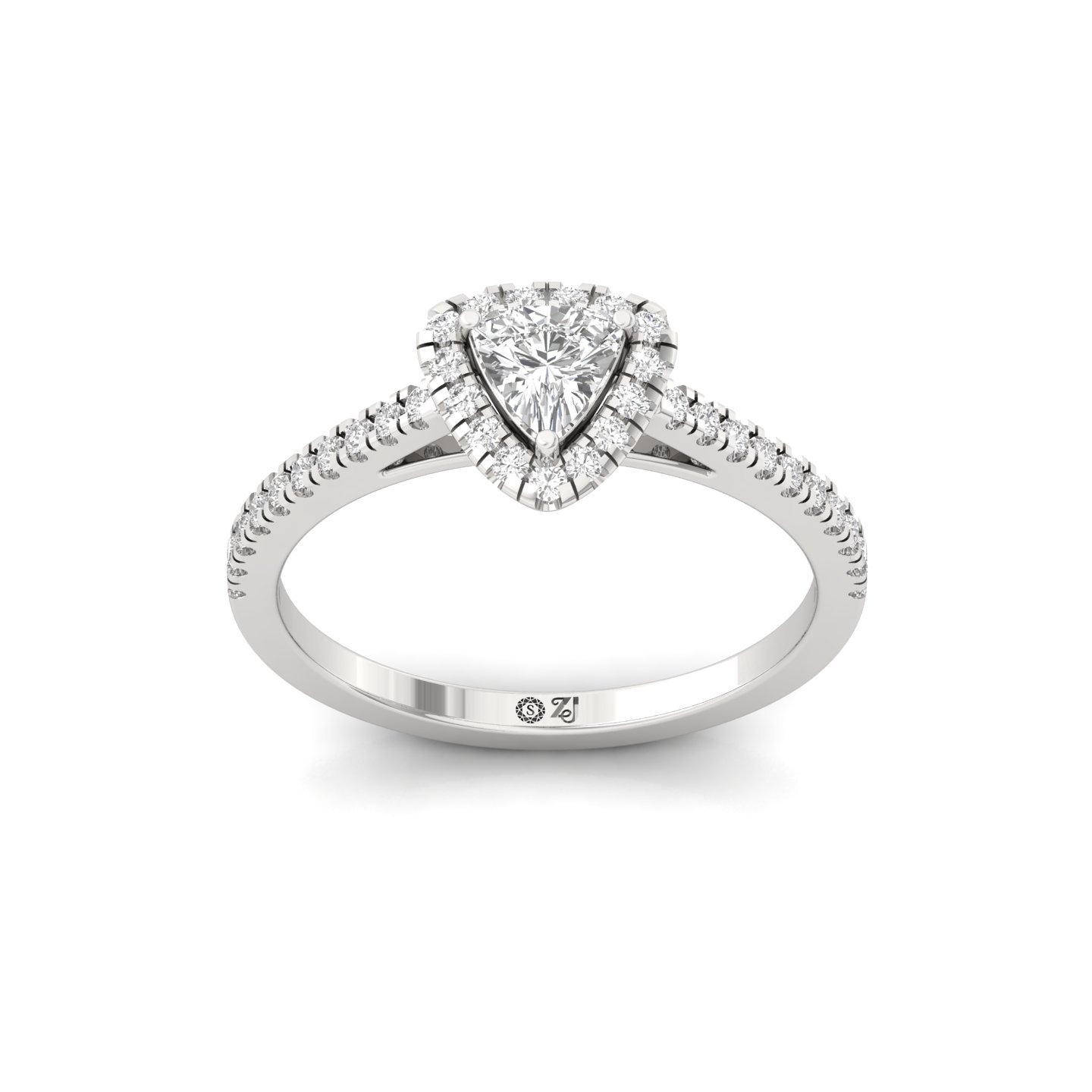 Trillion Halo Diamond Engagement Ring | Lab Grown CVD Diamond | Elegant Pave Band | 925 Silver | 10K | 14K | 18K - Main View