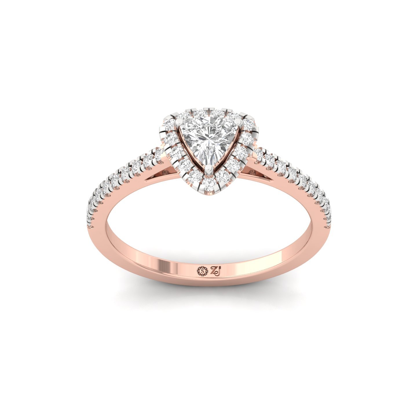 Trillion Halo Diamond Engagement Ring | Lab Grown CVD Diamond | Elegant Pave Band | 925 Silver | 10K | 14K | 18K - Rose Gold Main View