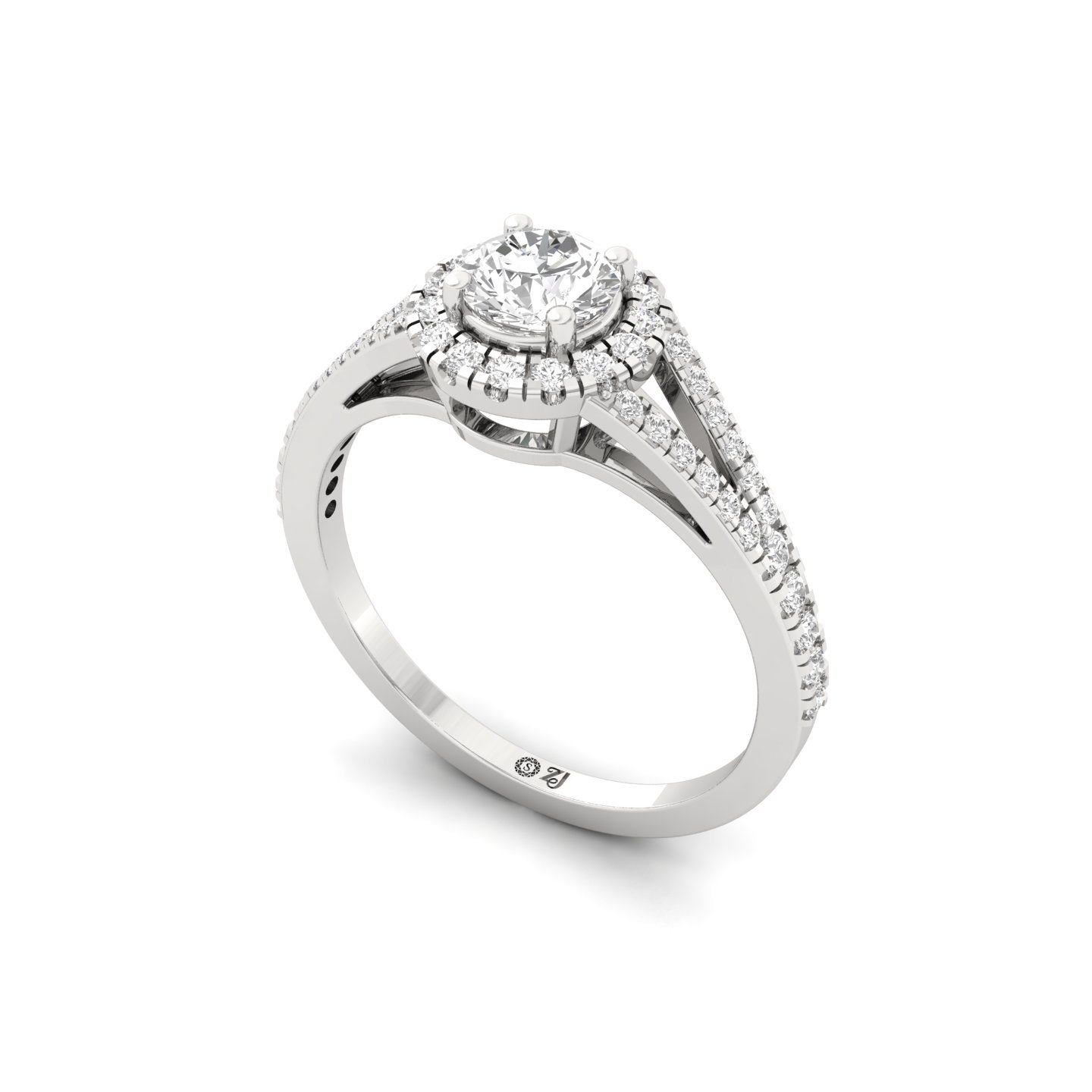 Round Split Shank Halo Diamond Engagement Ring | Lab Grown CVD Diamond | Vintage-Inspired | 925 Silver | 10K | 14K | 18K - View 2