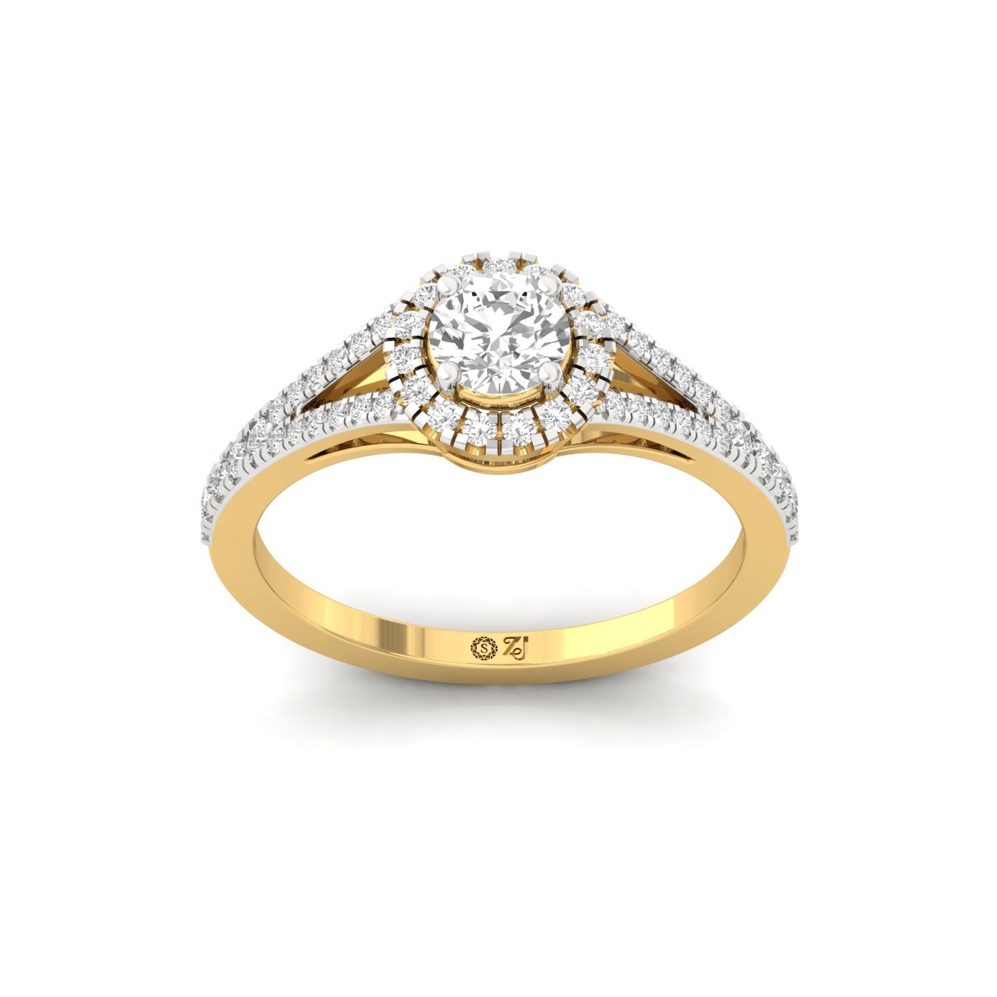 Round Split Shank Halo Diamond Engagement Ring | Lab Grown CVD Diamond | Vintage-Inspired | 925 Silver | 10K | 14K | 18K - Gold Main View