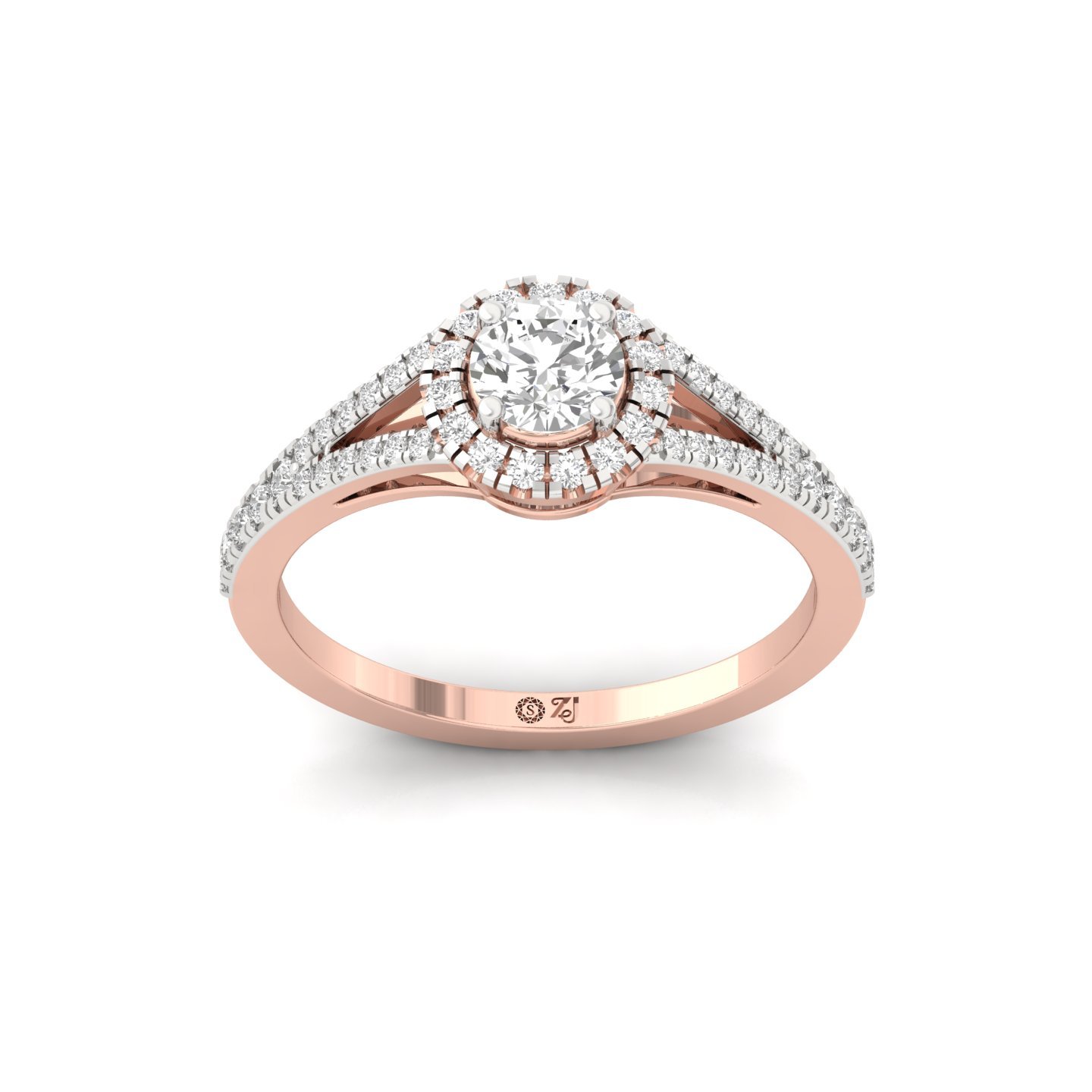 Round Split Shank Halo Diamond Engagement Ring | Lab Grown CVD Diamond | Vintage-Inspired | 925 Silver | 10K | 14K | 18K - Rose Gold Main View